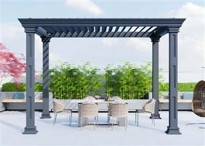 Decorative Gutter and Post Hand-Crank Pergola