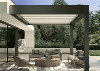 Decorative Gutter and Post Motorized Pergola