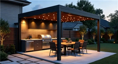 Outdoor Kitchen Motorized Aluminum Pergola